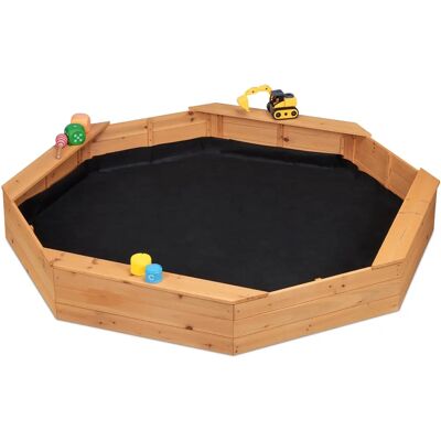 Relaxdays Houten Zandbak met Zitbanken - Octagonale Speelplek voor Kinderen Relaxdays Houten Zandbak met Zitbanken - Octagonale Speelplek voor Kinderen