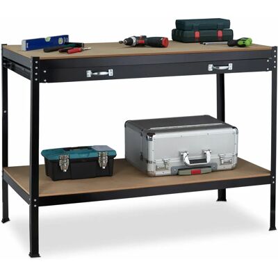 Relaxdays Werkbank - Stahl, 2 Regale, Schublade - 90,5x121x63,5cm Relaxdays Werkbank - Stahl, 2 Regale, Schublade - 90,5x121x63,5cm