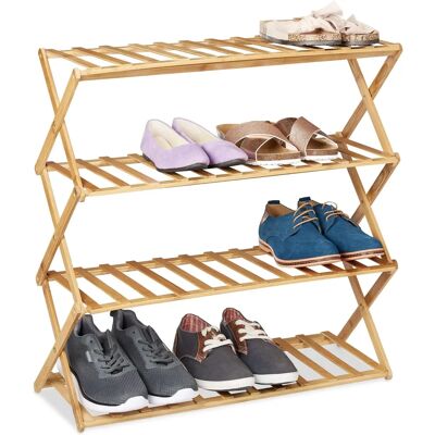 Relaxdays Bamboo Foldable Shoe Rack - 4 Shelves, 12 Pairs - Indoor/Outdoor Relaxdays Bamboo Foldable Shoe Rack - 4 Shelves, 12 Pairs - Indoor/Outdoor