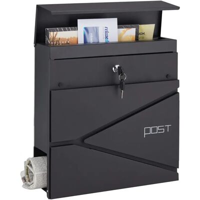 Casetta postale in acciaio Relaxdays con scomparto riviste - Nero Casetta postale in acciaio Relaxdays con scomparto riviste - Nero