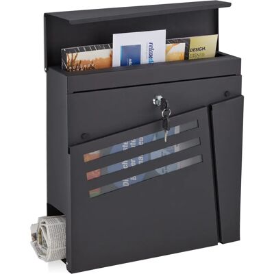 Buzón de acero RELAXDAYS con compartimento para periódicos - Moderno, con cerradura, 37x37x11cm Buzón de acero RELAXDAYS con compartimento para periódicos - Moderno, con cerradura, 37x37x11cm