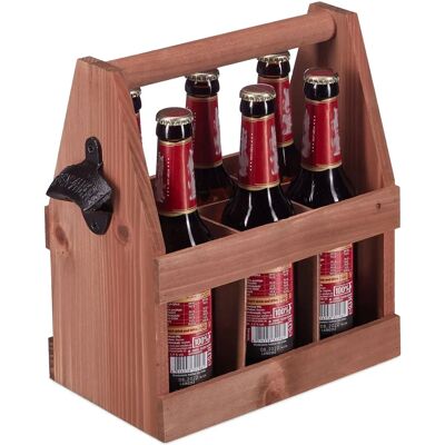 Relaxdays Wooden Bottle Carrier with Opener - Fits 6 Bottles - Birthday Gift Relaxdays Wooden Bottle Carrier with Opener - Fits 6 Bottles - Birthday Gift