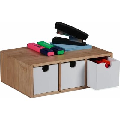 Relaxdays Bamboo Desk Organizer - 3 Drawers - Natural & White - Desk Type Relaxdays Bamboo Desk Organizer - 3 Drawers - Natural & White - Desk Type
