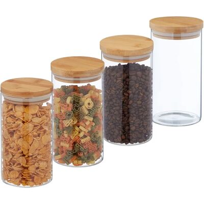 Relaxdays - Juego de 4 Frascos de Almacenamiento en Cristal - Natural/Transparente Relaxdays - Juego de 4 Frascos de Almacenamiento en Cristal - Natural/Transparente