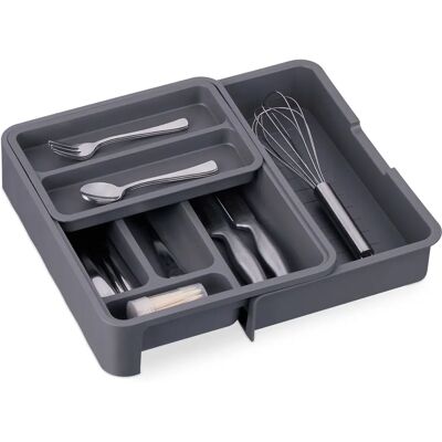 Relaxdays Drawer Cutlery Organizer - Adjustable, 7 Compartments, Dark Gray Relaxdays Drawer Cutlery Organizer - Adjustable, 7 Compartments, Dark Gray