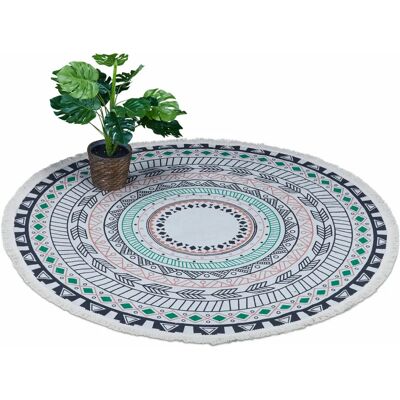 Alfombra redonda de algodón con mandala - Estilo boho chic Alfombra redonda de algodón con mandala - Estilo boho chic