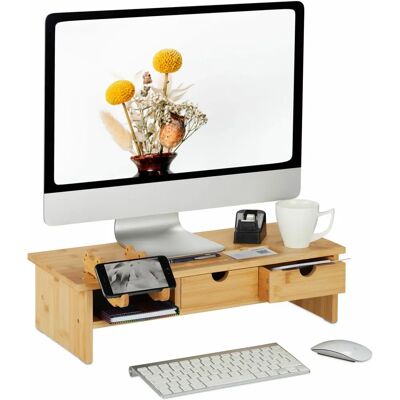 Relaxdays Monitorständer - Bambus, 2 Schubladen, Mobilstütze Relaxdays Monitorständer - Bambus, 2 Schubladen, Mobilstütze