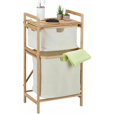 Relaxdays Bamboo Laundry Basket with 2 Removable Fabric Baskets - Modern Organizer Relaxdays Bamboo Laundry Basket with 2 Removable Fabric Baskets - Modern Organizer