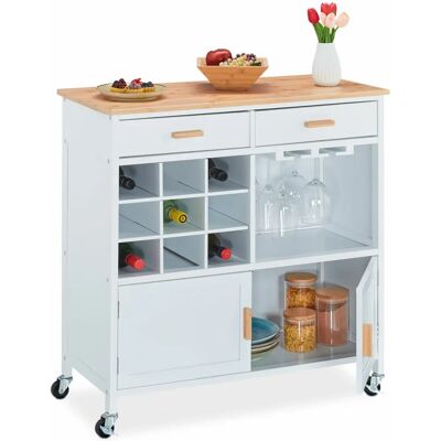 Relaxdays Küchenwagen, Weiß/Natur, 88,5x86x41 cm Relaxdays Küchenwagen, Weiß/Natur, 88,5x86x41 cm