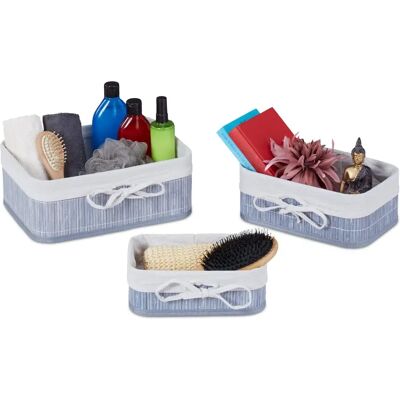 Relaxdays 3-pack bambuskorgar för förvaring, tyg, grå & kräm Relaxdays 3-pack bambuskorgar för förvaring, tyg, grå & kräm