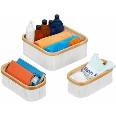 Set de almacenamiento Relaxdays - 3 cestas apilables - Blanco y crema Set de almacenamiento Relaxdays - 3 cestas apilables - Blanco y crema