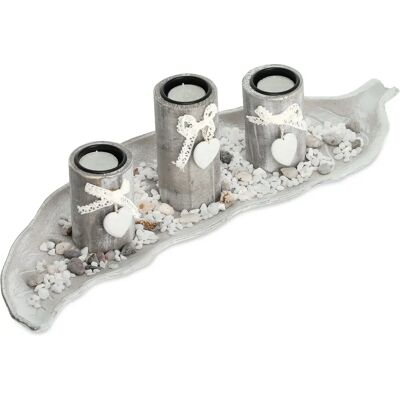 Relaxdays - Rustik Kerzenständer-Set mit Tray & Steinen - 50,5cm Relaxdays - Rustik Kerzenständer-Set mit Tray & Steinen - 50,5cm