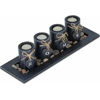 Relaxdays 10041571 candle holder - Candle Holder, with Tray and Stones, Centerpiece, Black Relaxdays 10041571 candle holder - Candle Holder, with Tray and Stones, Centerpiece, Black