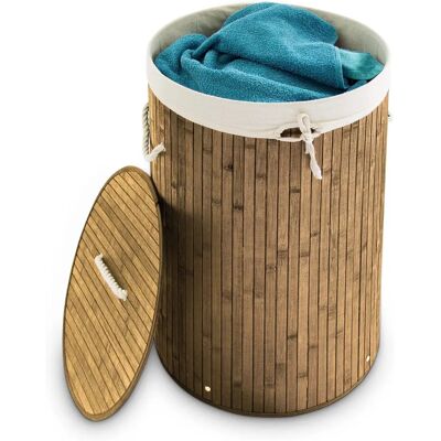 Relaxdays Bamboo Laundry Baskets - 70L, Ø 41cm, Foldable, Natural Brown Relaxdays Bamboo Laundry Baskets - 70L, Ø 41cm, Foldable, Natural Brown