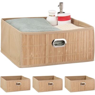 Relaxdays Cestas de Almacenaje de Bambú - 14 x 31 x 31 cm, Plegables, Pack de 4 Relaxdays Cestas de Almacenaje de Bambú - 14 x 31 x 31 cm, Plegables, Pack de 4