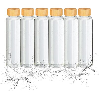 Relaxdays Wiederverwendbare Wasserflaschen-Set - Borosilikatglas, Bambusdeckel, 500ml Relaxdays Wiederverwendbare Wasserflaschen-Set - Borosilikatglas, Bambusdeckel, 500ml