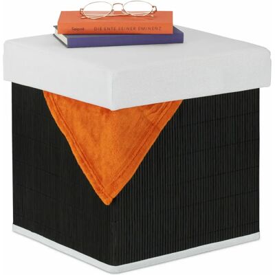 Relaxdays Pouf de Rangement, Bambou, Noir Blanc - Publicité Relaxdays Pouf de Rangement, Bambou, Noir Blanc - Publicité