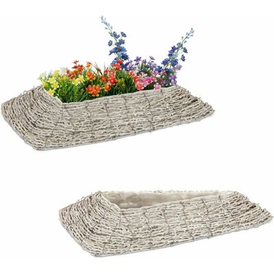 Relaxdays Set van 2 Witte Natuurlijke Rattan Bloempotten - Bloempot Relaxdays Set van 2 Witte Natuurlijke Rattan Bloempotten - Bloempot