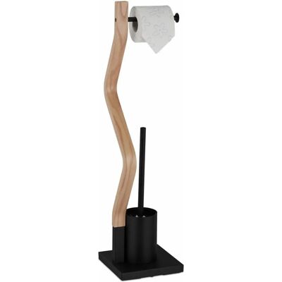 Relaxdays Toilet Brush and Holder Set - Toilet Brush, Freestanding, Black/Natural Wood, 75x18.5x18.5 cm Relaxdays Toilet Brush and Holder Set - Toilet Brush, Freestanding, Black/Natural Wood, 75x18.5x18.5 cm