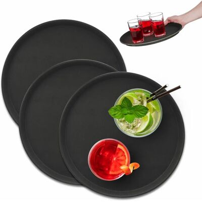 Relaxdays Tray Set - Black, 3 Round Non-Slip Serving Trays Relaxdays Tray Set - Black, 3 Round Non-Slip Serving Trays