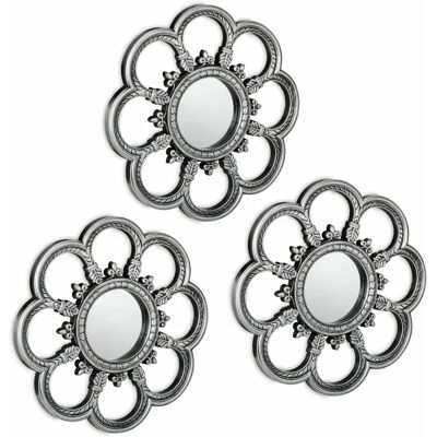 Relaxdays - Set of 3 Floral Wall Mirrors - Decorative Silver Plastic Frame Relaxdays - Set of 3 Floral Wall Mirrors - Decorative Silver Plastic Frame