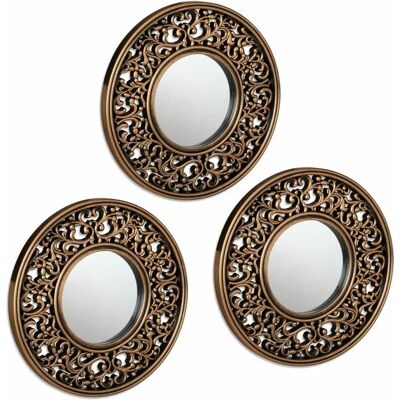 Relaxdays Wall Mirror Set of 3 Vintage Round Arabesque Gold Black Relaxdays Wall Mirror Set of 3 Vintage Round Arabesque Gold Black