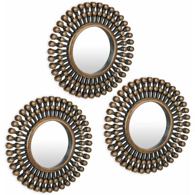 Relaxdays Set med 3 Väggspegel med Solmotiv Guld Svart Relaxdays Set med 3 Väggspegel med Solmotiv Guld Svart