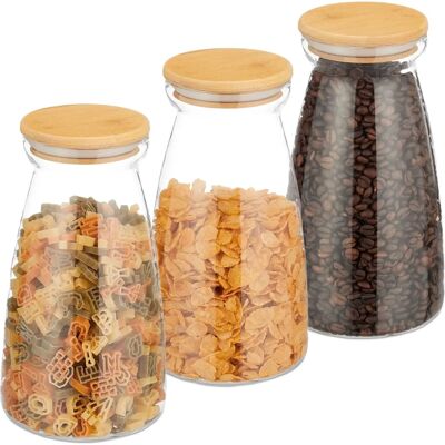 Relaxdays Glas-Aufbewahrungsgläser-Set - 1400ml mit Bambusdeckel Relaxdays Glas-Aufbewahrungsgläser-Set - 1400ml mit Bambusdeckel