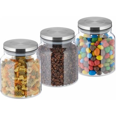 Relaxdays 3er Glasaufbewahrungsset - 1100 ml, Hermetisch, Edelstahldeckel Relaxdays 3er Glasaufbewahrungsset - 1100 ml, Hermetisch, Edelstahldeckel