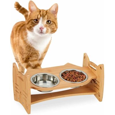 Relaxdays Dog/Cat Elevated Bowl - Adjustable Height, 2 Stainless Steel Bowls - Bamboo & Steel Relaxdays Dog/Cat Elevated Bowl - Adjustable Height, 2 Stainless Steel Bowls - Bamboo & Steel
