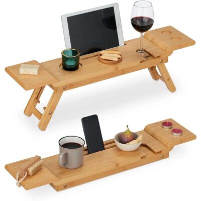 Relaxdays Vassoio da Bagno in Bambù - Regolabile, Multiuso con Supporto per Vino e Tablet Relaxdays Vassoio da Bagno in Bambù - Regolabile, Multiuso con Supporto per Vino e Tablet