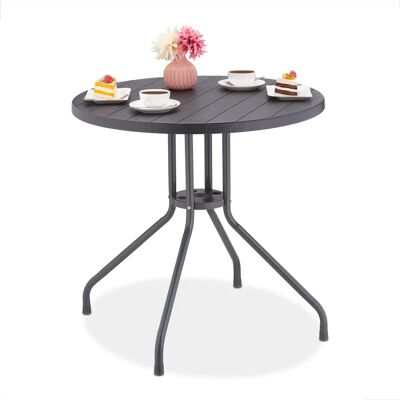 Relaxdays Garden Table - 75x80cm Round Modern Wood Effect Steel Plastic Gray Relaxdays Garden Table - 75x80cm Round Modern Wood Effect Steel Plastic Gray