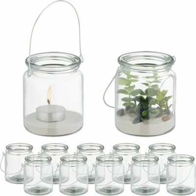 Relaxdays Zestaw 12 szklanych lampionów - Do użytku wewnętrznego i zewnętrznego Relaxdays Zestaw 12 szklanych lampionów - Do użytku wewnętrznego i zewnętrznego