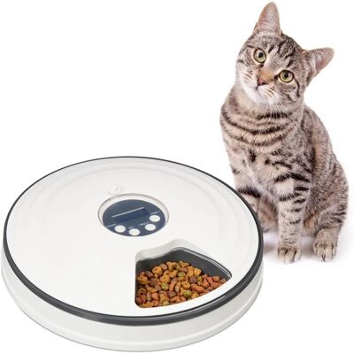 Relaxdays Automatisk kattmatdispenser - 6 fack med timer Vit Grå Relaxdays Automatisk kattmatdispenser - 6 fack med timer Vit Grå