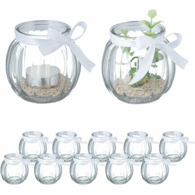 Relaxdays Zestaw 12 szklanych lampionów - Dekoracja przezroczysta Relaxdays Zestaw 12 szklanych lampionów - Dekoracja przezroczysta