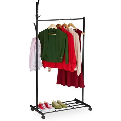 Perchero móvil negro de metal con estante - Mueble para ropa Perchero móvil negro de metal con estante - Mueble para ropa