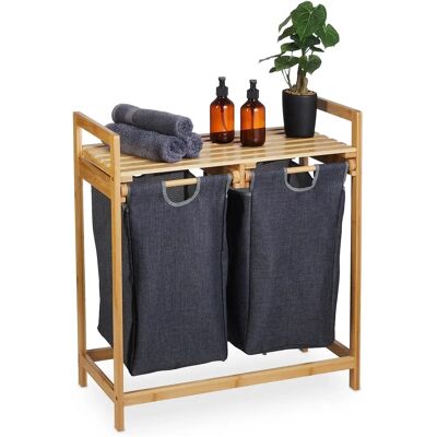 Relaxdays Bamboe Wasmandplank met 2 Verwijderbare Tassen - Wasruimte Opslag Relaxdays Bamboe Wasmandplank met 2 Verwijderbare Tassen - Wasruimte Opslag