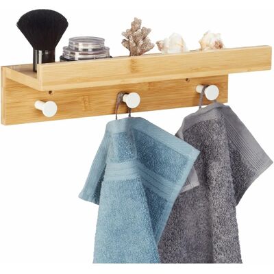 Relaxdays Bamboo Wall Shelf with 3 Hooks - Towel Holder & Organizer Relaxdays Bamboo Wall Shelf with 3 Hooks - Towel Holder & Organizer