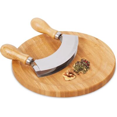 Relaxdays Double Blade Mezzaluna Knife with Bamboo Cutting Board - Kitchen Tool Relaxdays Double Blade Mezzaluna Knife with Bamboo Cutting Board - Kitchen Tool