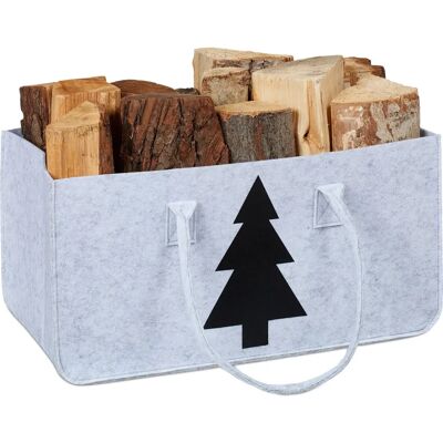 RELAXDAYS Cesta de leña en fieltro para interiores con motivo de árbol RELAXDAYS Cesta de leña en fieltro para interiores con motivo de árbol