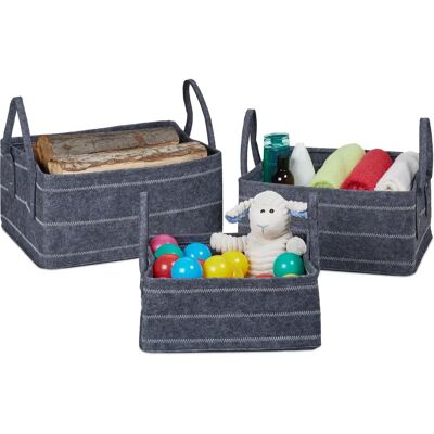 Relaxdays Ensemble de 3 Paniers en Feutre - Tailles Variées Gris & Blanc - Publicité Relaxdays Ensemble de 3 Paniers en Feutre - Tailles Variées Gris & Blanc - Publicité