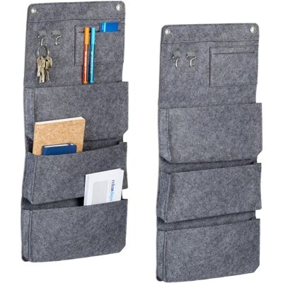 Relaxdays Wandorganizer - Filz, 2 Stück, 3 Fächer - Grau Relaxdays Wandorganizer - Filz, 2 Stück, 3 Fächer - Grau