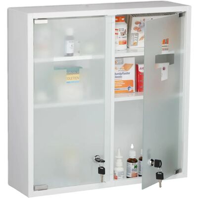 Relaxdays Armario de Medicina - 3 Compartimentos, Cerradura, Puertas de Vidrio - Para Pared Relaxdays Armario de Medicina - 3 Compartimentos, Cerradura, Puertas de Vidrio - Para Pared