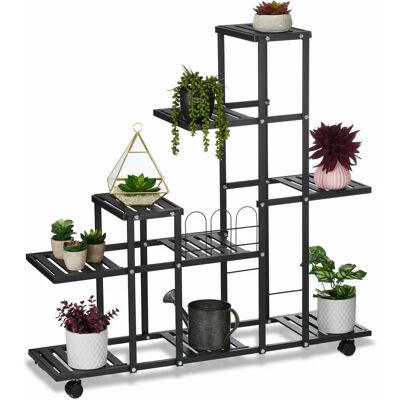 Relaxdays Portavasi - Scaffale per piante, 9 ripiani, Nero Relaxdays Portavasi - Scaffale per piante, 9 ripiani, Nero