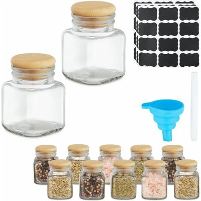 Relaxdays 12 zestaw pojemników na przyprawy, 100 ml, z etykietami i lejkiem Relaxdays 12 zestaw pojemników na przyprawy, 100 ml, z etykietami i lejkiem