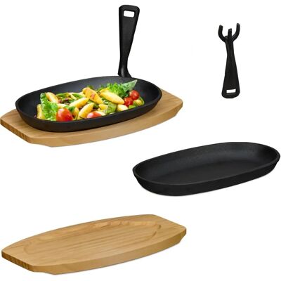 Relaxdays Servierpfannen Set - Gusseisen, Holzstützen, Abnehmbarer Griff Relaxdays Servierpfannen Set - Gusseisen, Holzstützen, Abnehmbarer Griff