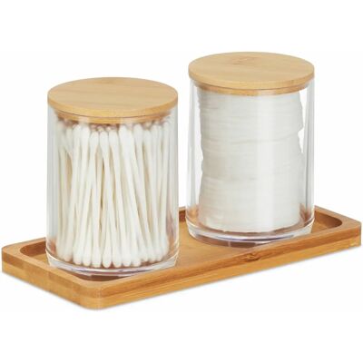 Relaxdays Make-up Organizer - Baumwoll- und Wattestäbchen-Behälter mit Bambusdeckeln - Transparent Relaxdays Make-up Organizer - Baumwoll- und Wattestäbchen-Behälter mit Bambusdeckeln - Transparent