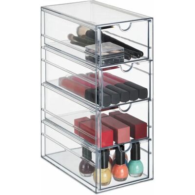 Relaxdays 10047942 Makeup Organizer - Transparent Plastic 4-Drawer Tower Relaxdays 10047942 Makeup Organizer - Transparent Plastic 4-Drawer Tower