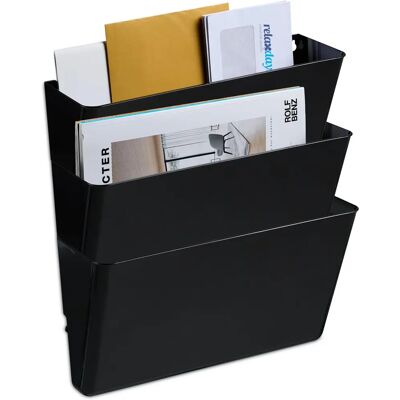 Relaxdays Set van 3 Wandmagazijnhouders - A4, Zwart Relaxdays Set van 3 Wandmagazijnhouders - A4, Zwart