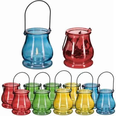 Relaxdays 10048678 Kerzenhalter - Set aus 12 bunten Glaslaternen für Innen- und Außenbereich Relaxdays 10048678 Kerzenhalter - Set aus 12 bunten Glaslaternen für Innen- und Außenbereich